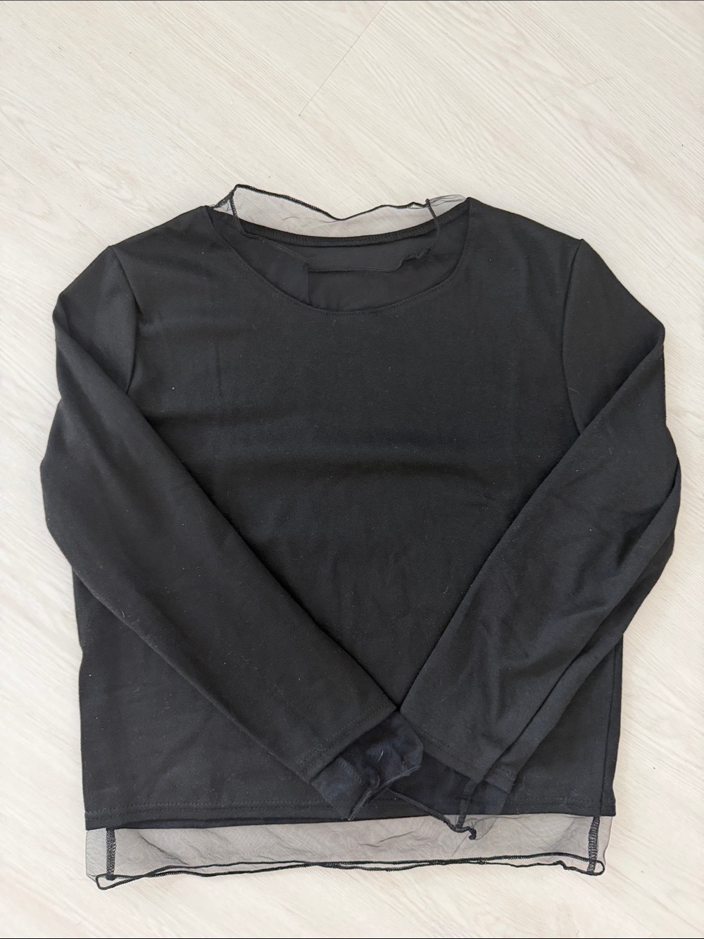 Black Long Sleeve Mesh Hem Top